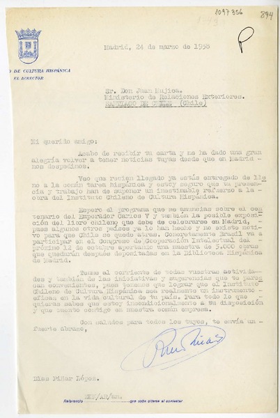 [Carta] 1958 marzo 24, Madrid, España [a] Juan Mujica de la Fuente, Santiago, Chile