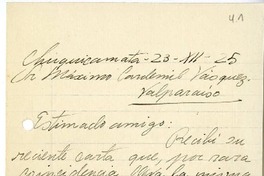 [Carta] 1925 diciembre 23, Chuquicamata, Chile [a] Máximo Cardemil