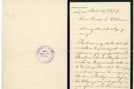 [Carta] 1909 marzo 31, Buenos Aires, Argentina [a] Ricardo E. Latcham.