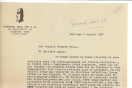 [Carta] 1950 ago. 9, Santiago, Chile [a] Joaquín Edwards Bello