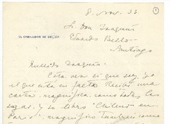 [Carta] 1933 nov. 8, Santiago, Chile [a] Joaquín Edwards Bello