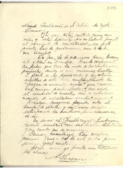 [Carta] 1934 oct. 3, Constitución, Chile [a] Omar Cáceres