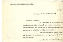 [Carta] 1941 octubre 25, Santiago Chile [a los] socios de la Sociedad de Escritores de Chile