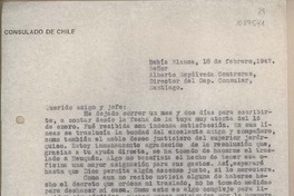 [Carta] 1947 febrero 18, Bahía Blanca, Argentina [a] Alberto Sepúlveda Contreras
