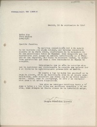 [Carta] 1960 septiembre 10, Madrid, España [a] Juan Mujica, Arequipa, Perú