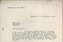 [Carta] 1960 septiembre 10, Madrid, España [a] Juan Mujica, Arequipa, Perú