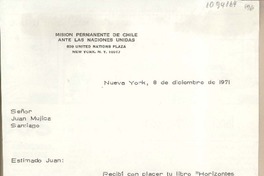 [Carta] 1971 diciembre 8, New York [a] Juan Mujica, Santiago, Chile