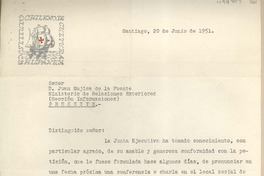 [Carta] 1951 junio 20, Santiago, Chile [a] Juan Mujica de la Fuente
