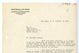 [Carta] 1945 octubre 24, Santiago, Chile [a] Juan Mujica, Bahía Blanca, Argentina