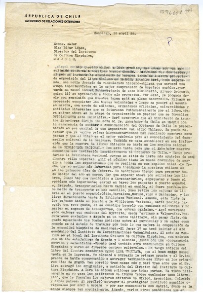 [Carta] 1958 abril 22, Santiago, Chile [a] Blas Piñar López, Madrid, España