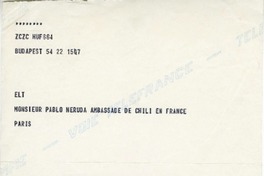 [Telegrama] 1971, Argentina [a] Pablo Neruda  [manuscrito] José Darvas.