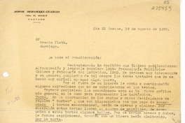 [Carta] 1950 agosto 19, Hacienda El Bosque [Ovalle], Chile [a] Oreste Plath  [manuscrito] Jorge Iribarren Charlin.