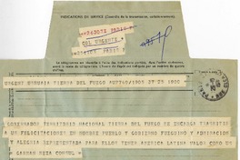 [Telegrama] 1971 octubre 26, Ushuaia, Argentina [a] Pablo Neruda  [manuscrito] Germán Meza.