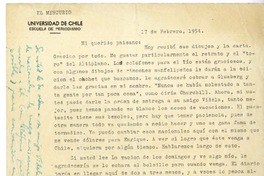 [Carta] 1954 febrero 17, Santiago, Chile [a] Pedro Olmos  [manuscrito] Ernesto Montenegro.