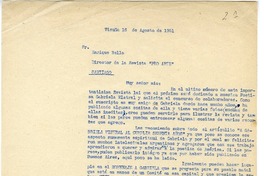 [Carta] 1951 agosto 16, Vicuña, Chile [a] Enrique Bello  [manuscrito] Pedro Moral Quemada.
