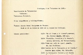 [Carta] 1968 septiembre 6, Santiago, Chile [a] Biblioteca Nacional de Chile  [manuscrito] Alicia Morel.