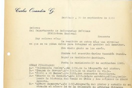 [Carta] 1968 septiembre 30, Santiago, Chile [a] Biblioteca Nacional de Chile  [manuscrito] Carlos Ossandón Guzmán.
