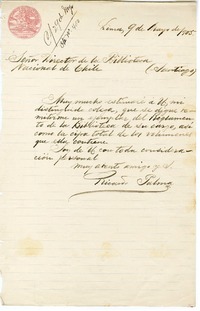 [Carta] 1905 mayo 9, Lima, Perú [a] Biblioteca Nacional de Chile  [manuscrito] Ricardo Palma.