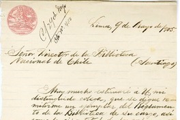 [Carta] 1905 mayo 9, Lima, Perú [a] Biblioteca Nacional de Chile  [manuscrito] Ricardo Palma.