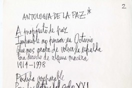Antología de la paz  [manuscrito] Nicanor Parra.