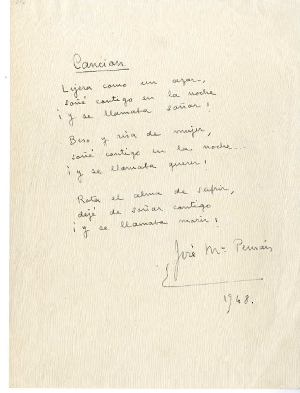 Canción  [manuscrito] José María Pemán.