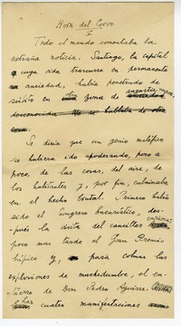La hora del corvo I  [manuscrito] Joaquín Edwards Bello.