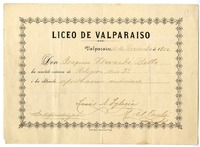 [Diploma] 1900 diciembre 15, Valparaíso, [Chile] [a] Joaquín Edwards Bello  [manuscrito] Liceo de Valparaíso.