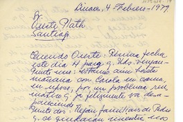[Carta] 1979 febrero 4, Linares, Chile [a] Oreste Plath  [manuscrito] Emma Jauch.