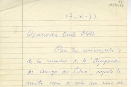 [Carta] 1977 octubre 17, [Curico], [Chile] [a] Oreste Plath  [manuscrito] Gonzalo Drago.