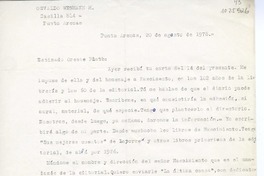 [Carta] 1978 agosto 20, Punta Arenas, Chile [a] Oreste Plath  [manuscrito] Osvaldo Wegmann H.