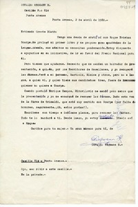 [Carta] 1980 abril 2, Punta Arenas, Chile [a] Oreste Plath  [manuscrito] Osvaldo Wegmann H.