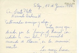 [Carta] 1978 junio 10, Santiago, Chile [a] Oreste Plath  [manuscrito] Alicia Morel.