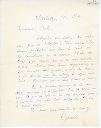 [Carta] 1981 noviembre 5, Santiago, Chile [a] Oreste Plath  [manuscrito] Gonzalo Drago.
