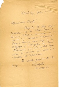 [Carta] 1981 julio 1, Santiago, Chile [a] Oreste Plath  [manuscrito] Gonzalo Drago.