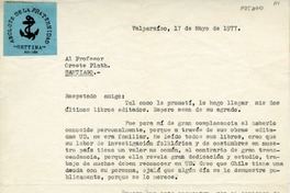 [Carta] 1977 mayo 17, Valparaíso, Chile [a] Oreste Plath, Santiago  [manuscrito] Julio Flores.