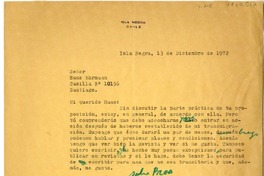 [Carta] 1972 diciembre 13, Isla Negra, Chile [a] Hans Ehrmann  [manuscrito] Pablo Neruda.