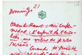 [Carta] [1968] domingo 21, Isla Negra, Chile [a] Hans Ehrmann  [manuscrito] Pablo Neruda.