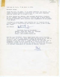 [Carta] 1996 abril 30, Santiago, Chile [a] Juan Cristobal  [manuscrito] Sebastián Teillier.