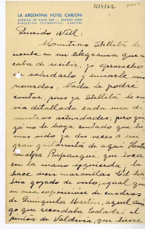 [Carta] [1950], Buenos Aires, Argentina [a] Will  [manuscrito] Manana.