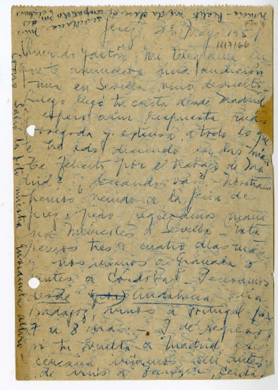 [Carta] 1951 mayo 1, Jerez [de la Frontera], España [a] Gastón [Castelló Bravo]  [manuscrito] Stella Corvalán.