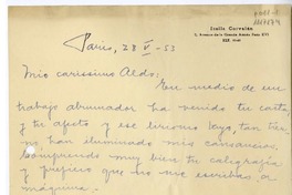 [Carta] 1953 mayo 28, Paris, Francia [a] Aldo [Italia]  [manuscrito] Stella Corvalán.