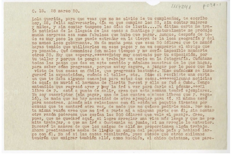 [Carta] 1950 marzo 28, México D. F. [a] Lola Falcón  [manuscrito] Luis Enrique Délano.