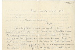 [Carta] 1936 julio 10, Santiago, Chile [a] Inés de la Cruz [Winett de Rokha]  [manuscrito] Augusto D´Halmar.