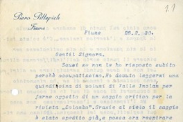 [Carta] 1930 febrero 28, Fiume, Italia [a] Magdalena Petit  [manuscrito] Piero Pillepich.