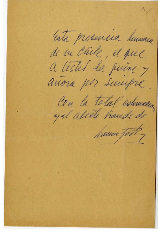 [Dedicatoria] 1945, Santiago, Chile [a] Gabriela Mistral  [manuscrito] Laura Rodig.