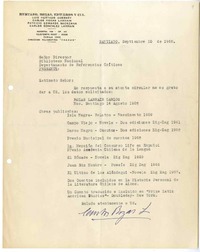 [Carta] 1968 septiembre 10, Santiago, Chile [a] Biblioteca Nacional de Chile  [manuscrito] Carlos Rozas Larraín.