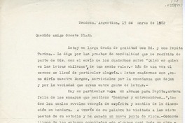 [Carta] 1982 marzo 15, Mendoza, Argentina [a] Oreste Plath, Santiago de Chile  [manuscrito] Américo Calí.
