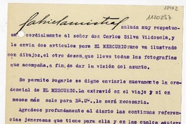 [Tarjeta] 1923 junio 29, México [a] Carlos Silva Vildósola  [manuscrito] Gabriela Mistral.