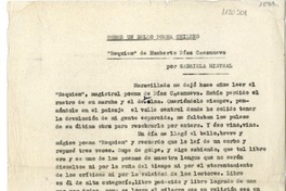 Sobre un bello poema chileno  [manuscrito] Gabriela Mistral.