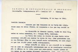 [Carta] 1941 mayo 30, Rancagüa, Chile [a] Gonzalo Drago  [manuscrito] Oscar Castro.